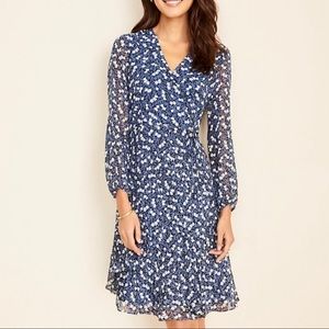 Ann Taylor Blue Floral Pleated Spring Dress